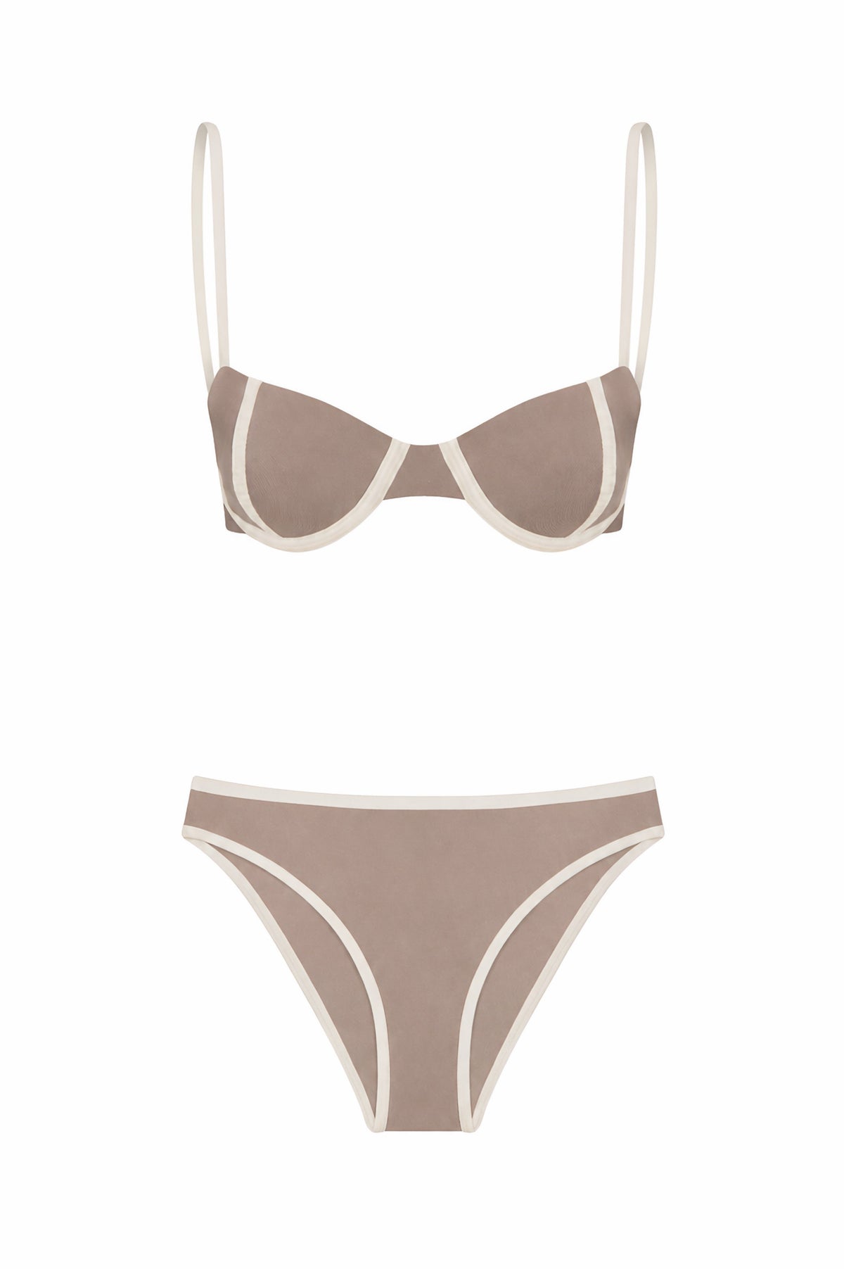 Contrast Trim Underwire Bikini Set - Mink