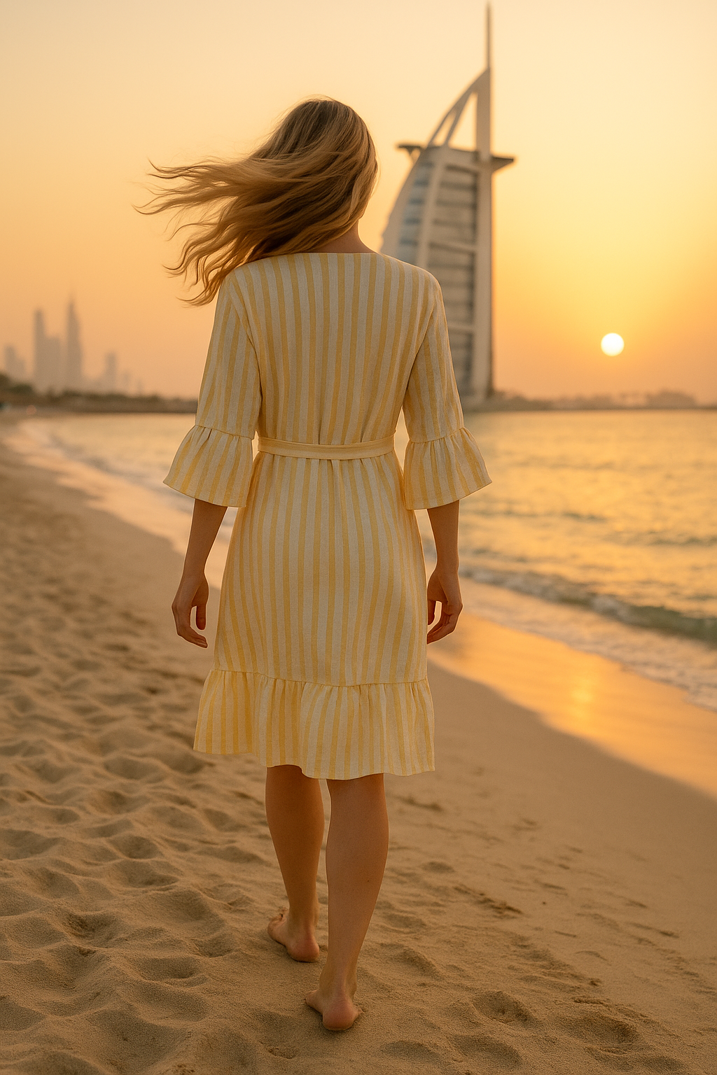 Designer Summer Yellow Stripes Beach Dress