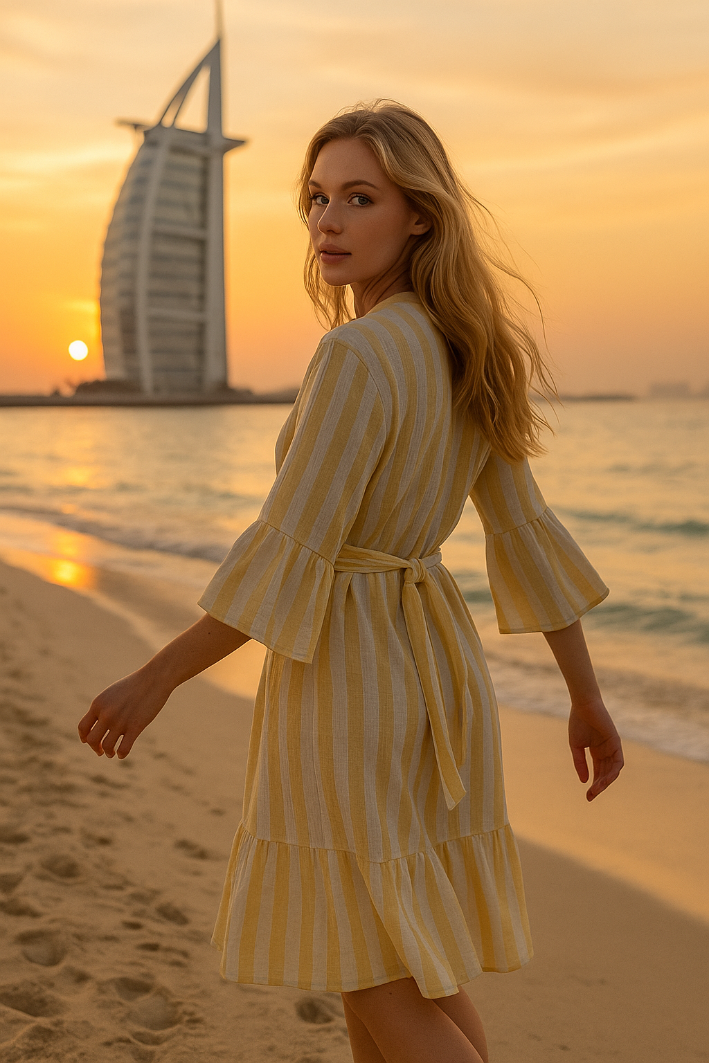 Designer Summer Yellow Stripes Beach Dress