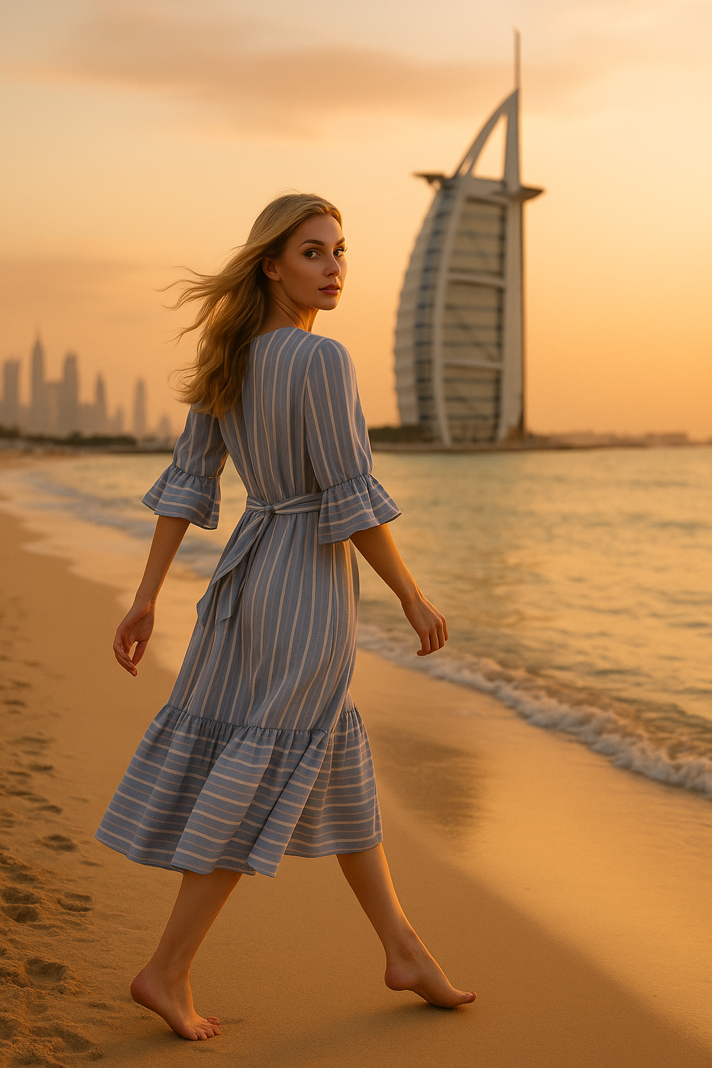 Designer Summer Colorful Blue Stripes Beach Dress