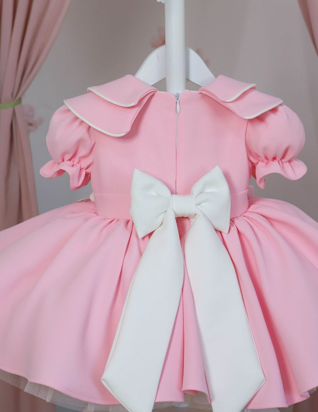Double Peter Pan Collar Double Ribbon Pink Dress