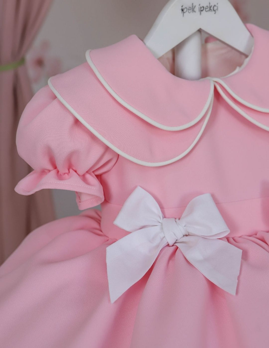 Double Peter Pan Collar Double Ribbon Pink Dress