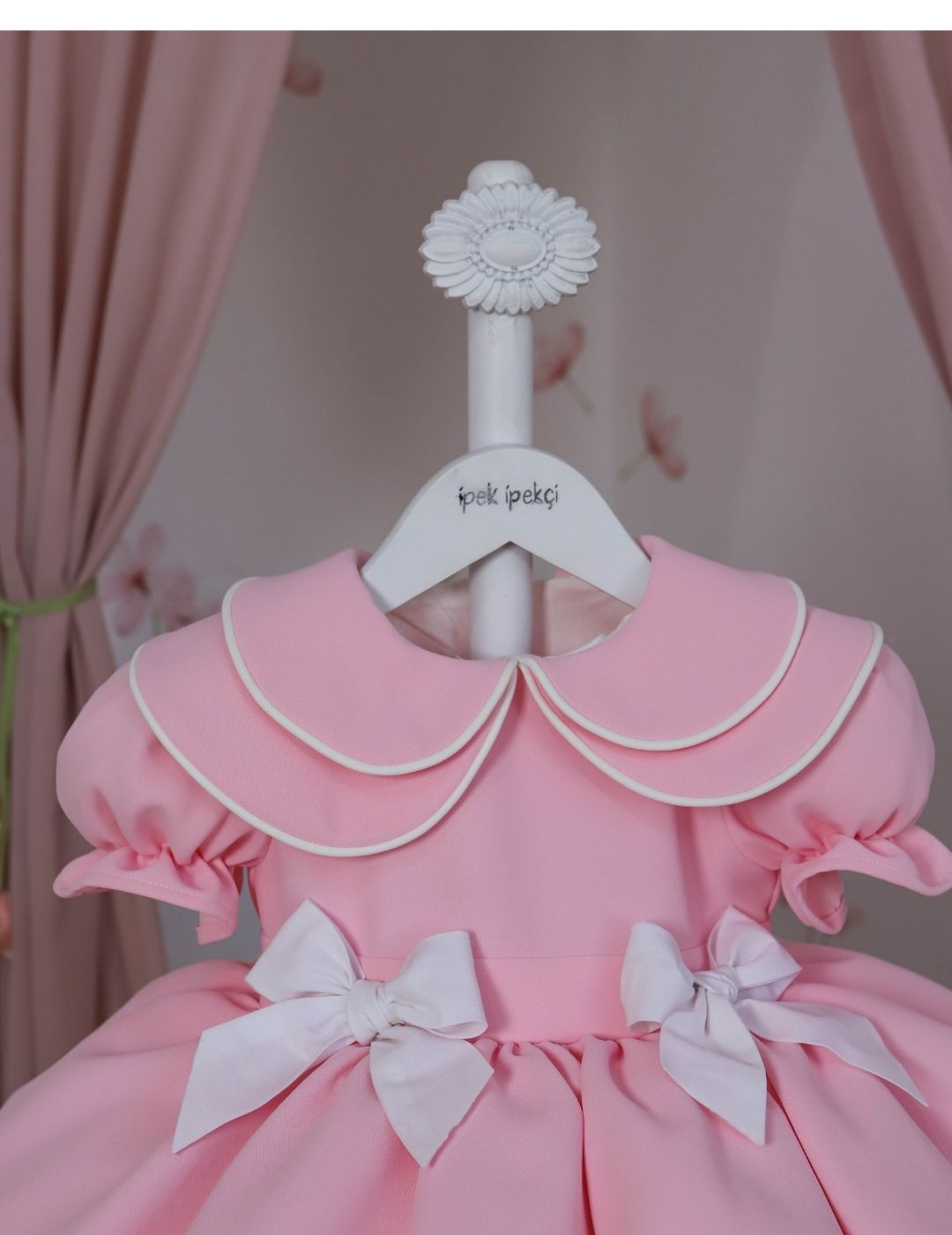 Double Peter Pan Collar Double Ribbon Pink Dress