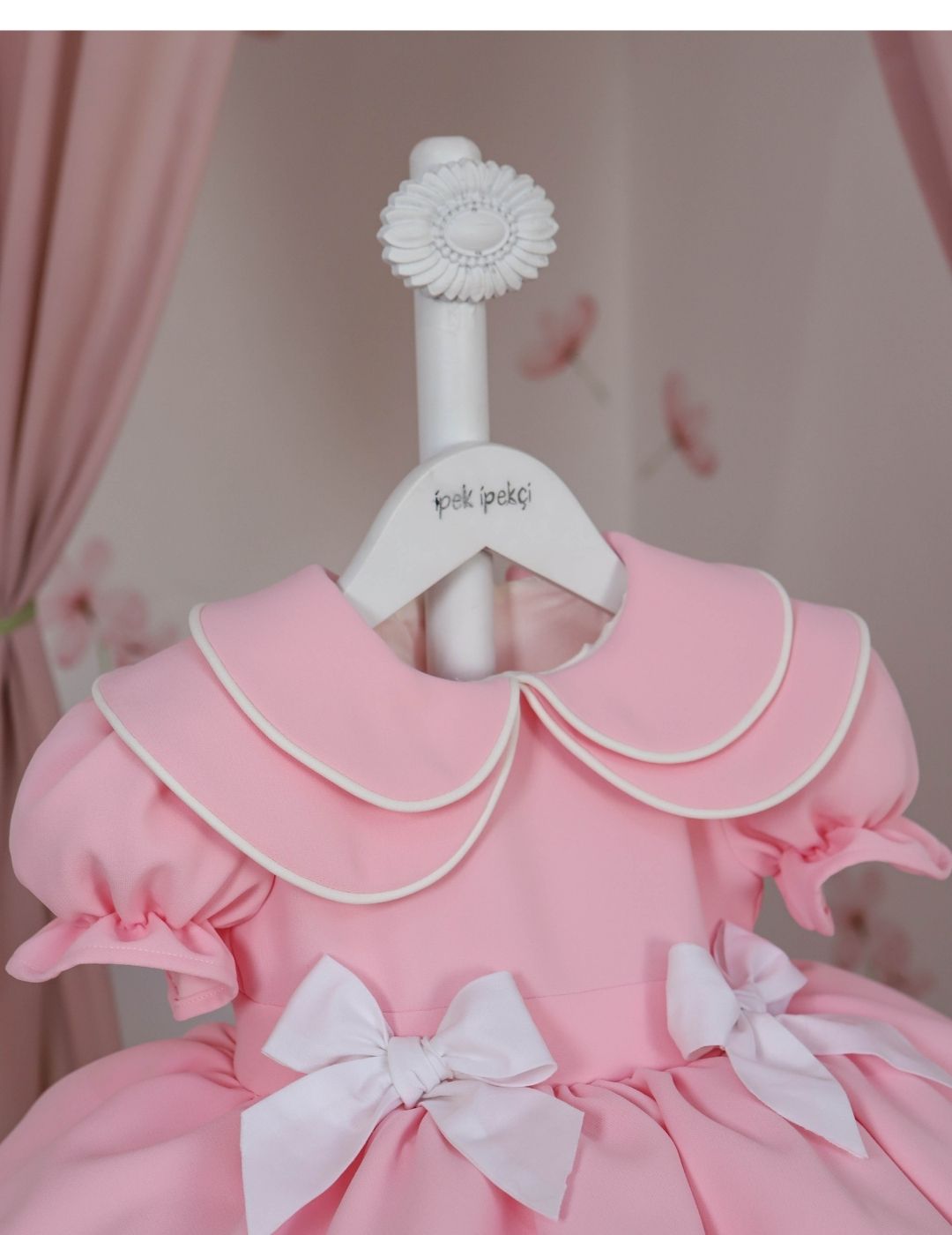 Double Peter Pan Collar Double Ribbon Pink Dress