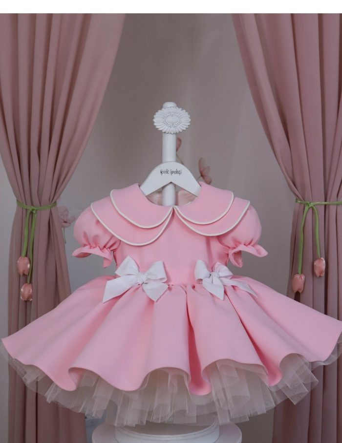 Double Peter Pan Collar Double Ribbon Pink Dress
