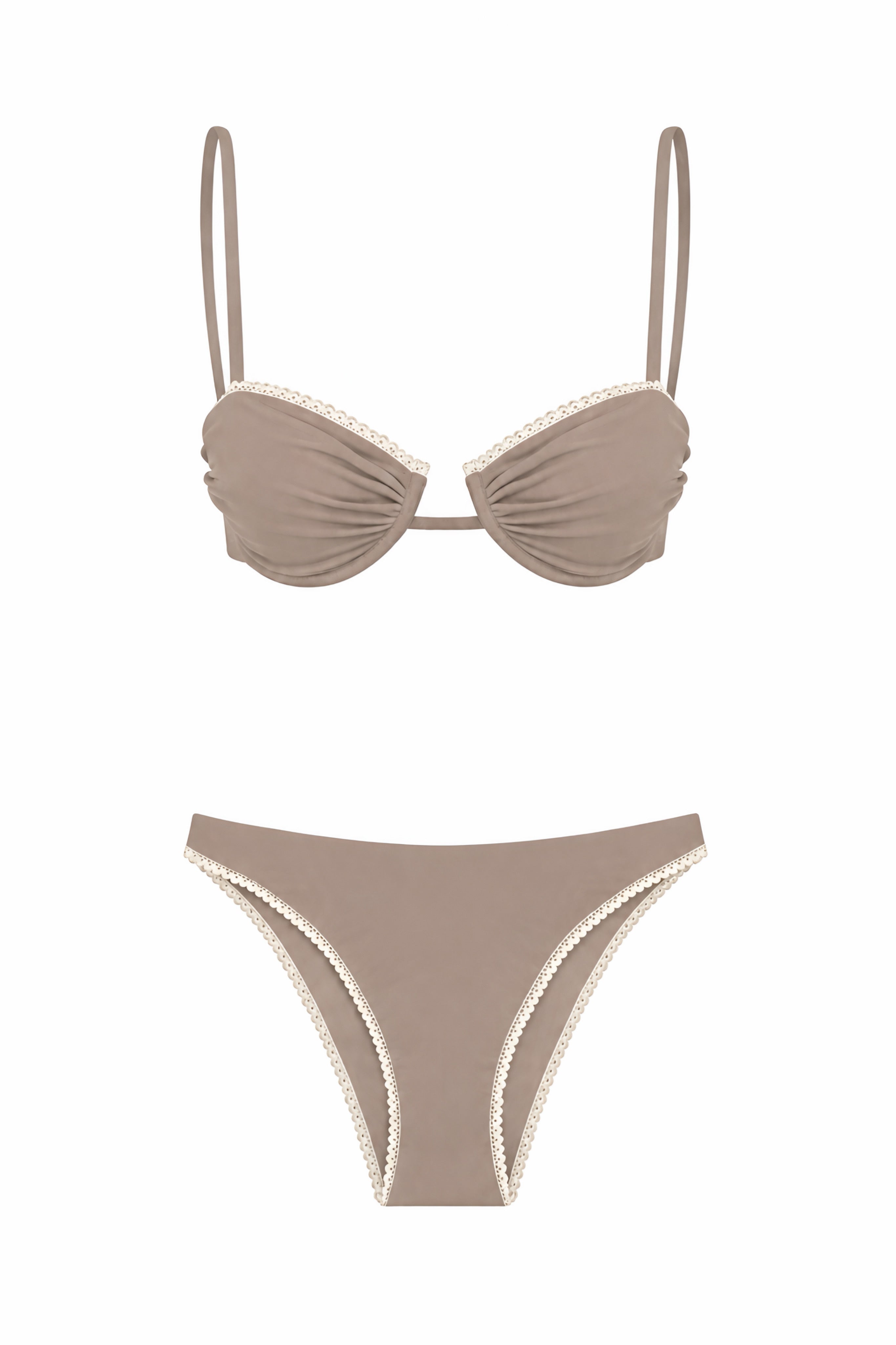 Contrast Lace Trim Underwire Bikini Set - Mink