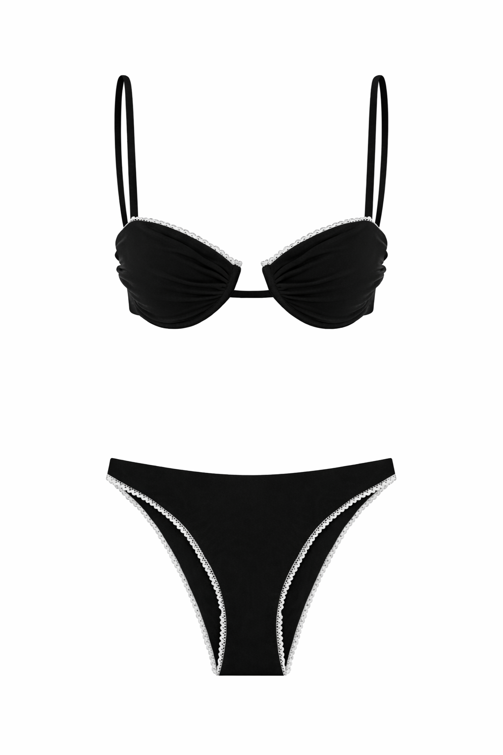 Lace Trim Underwire Bikini - Black