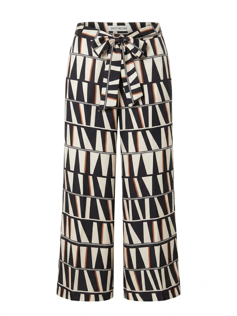 Black Geo Front-Tie Trousers