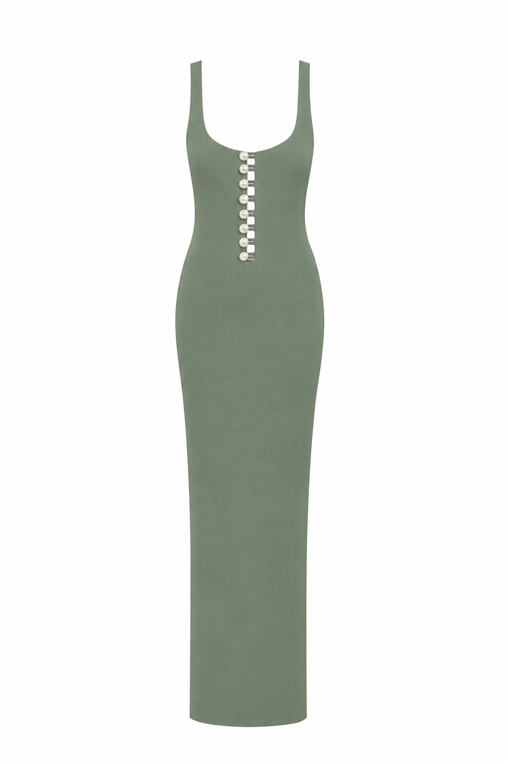 Faux-Pearl Button Embellished Dress - Laurel Green
