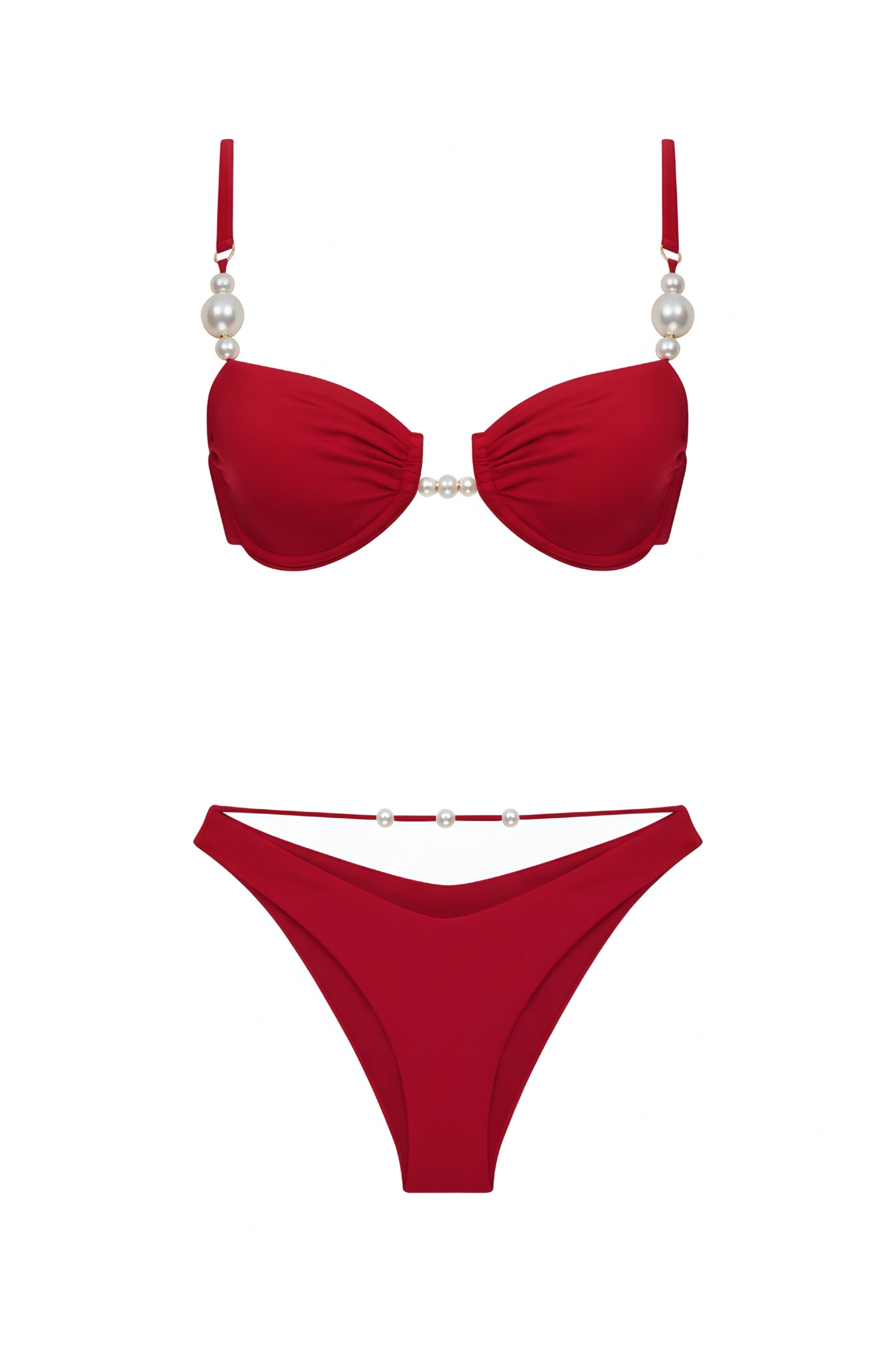 Faux-Pearl Embellished Underwired Bikini - Red (Signature)
