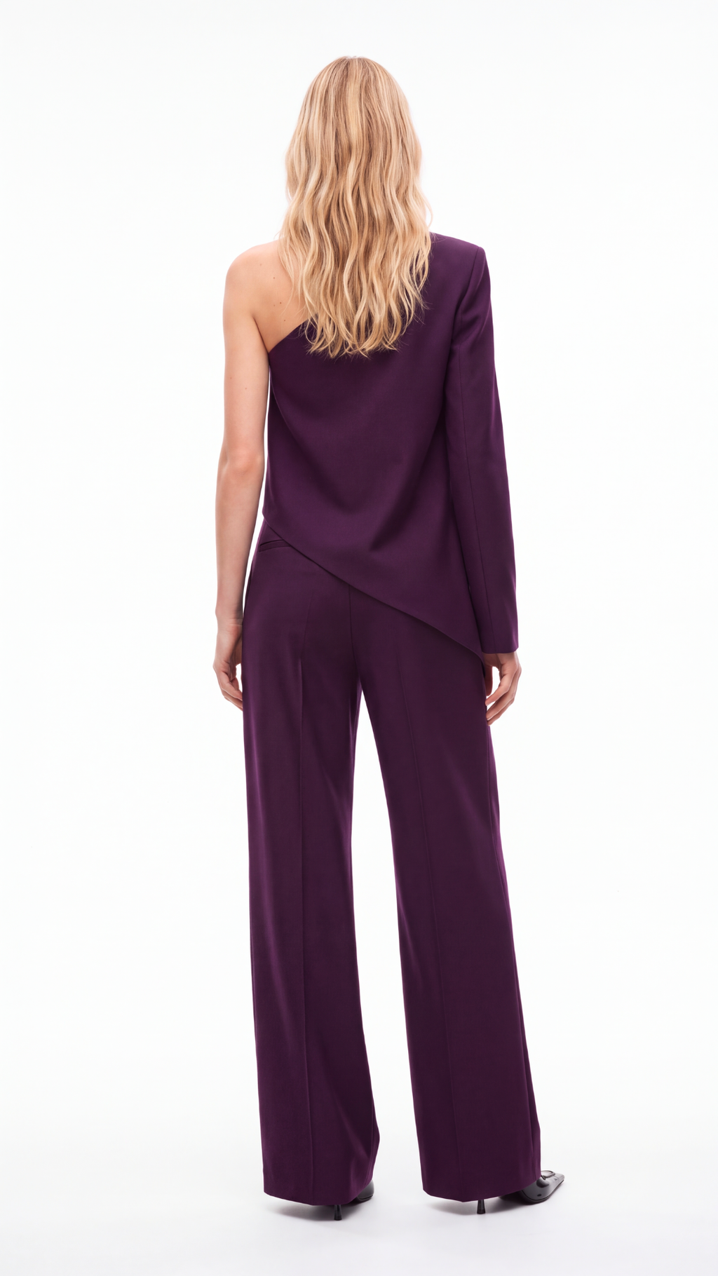 Brown Mid-Rise Silk Wool Dark Plum Trousers