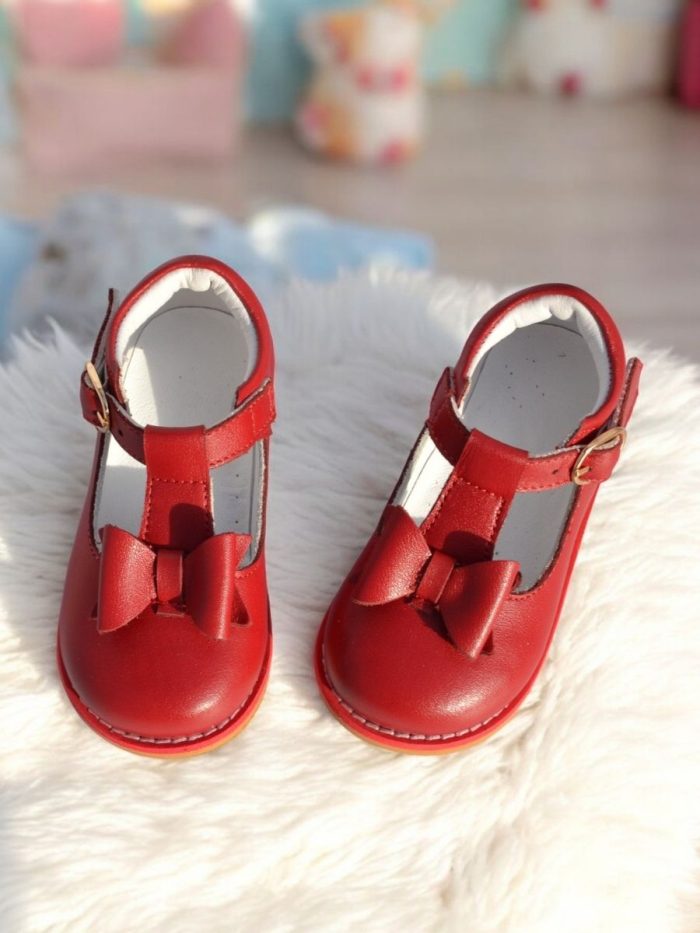 Center Bow Red First Steps Shoes