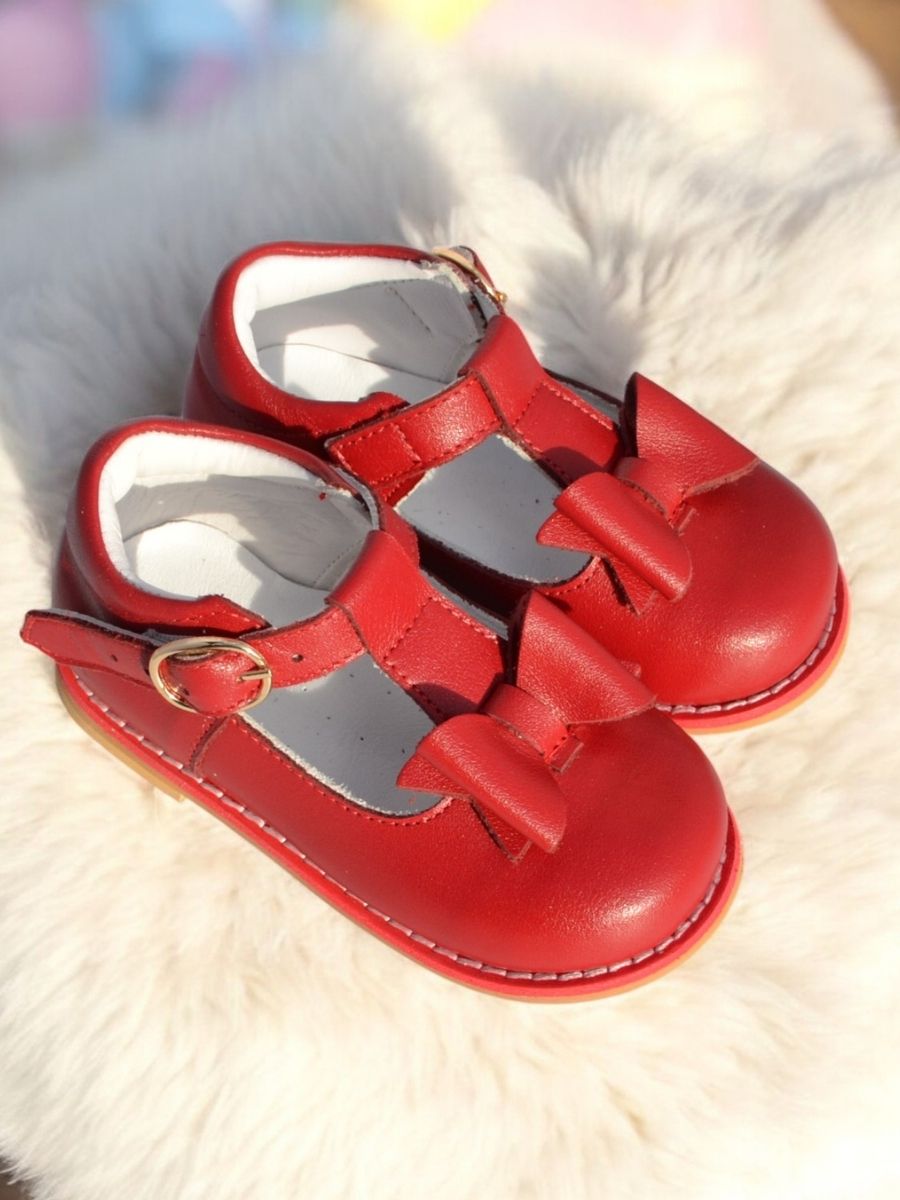 Center Bow Red First Steps Shoes