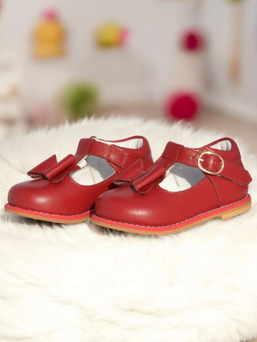 Center Bow Red First Steps Shoes