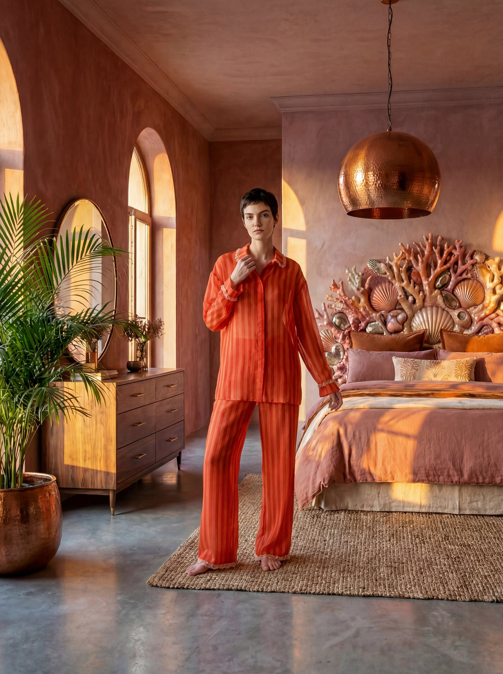 Amber Striped Cotton Pajama Set - Pink
