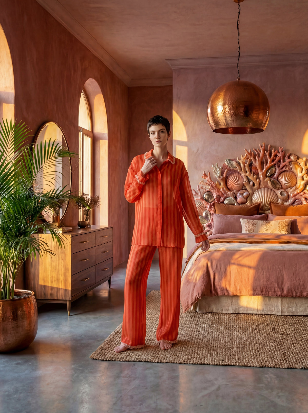 Amber Striped Cotton Pajama Set - Pink