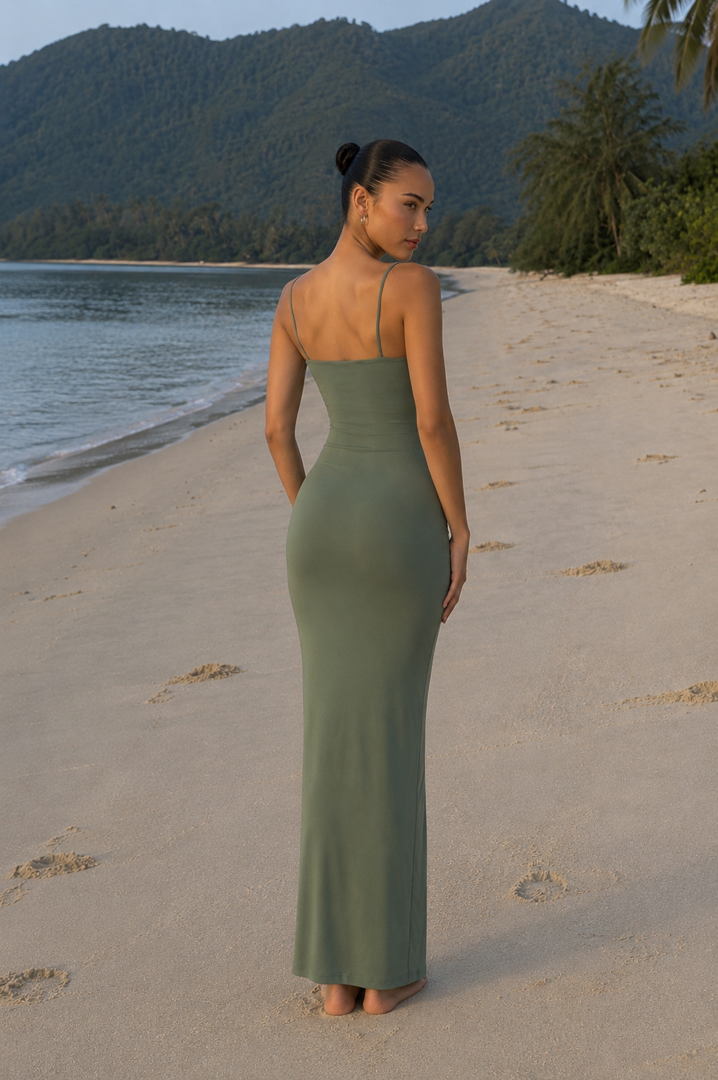 Faux-Pearl Embellished Strapless Dress - Laurel Green