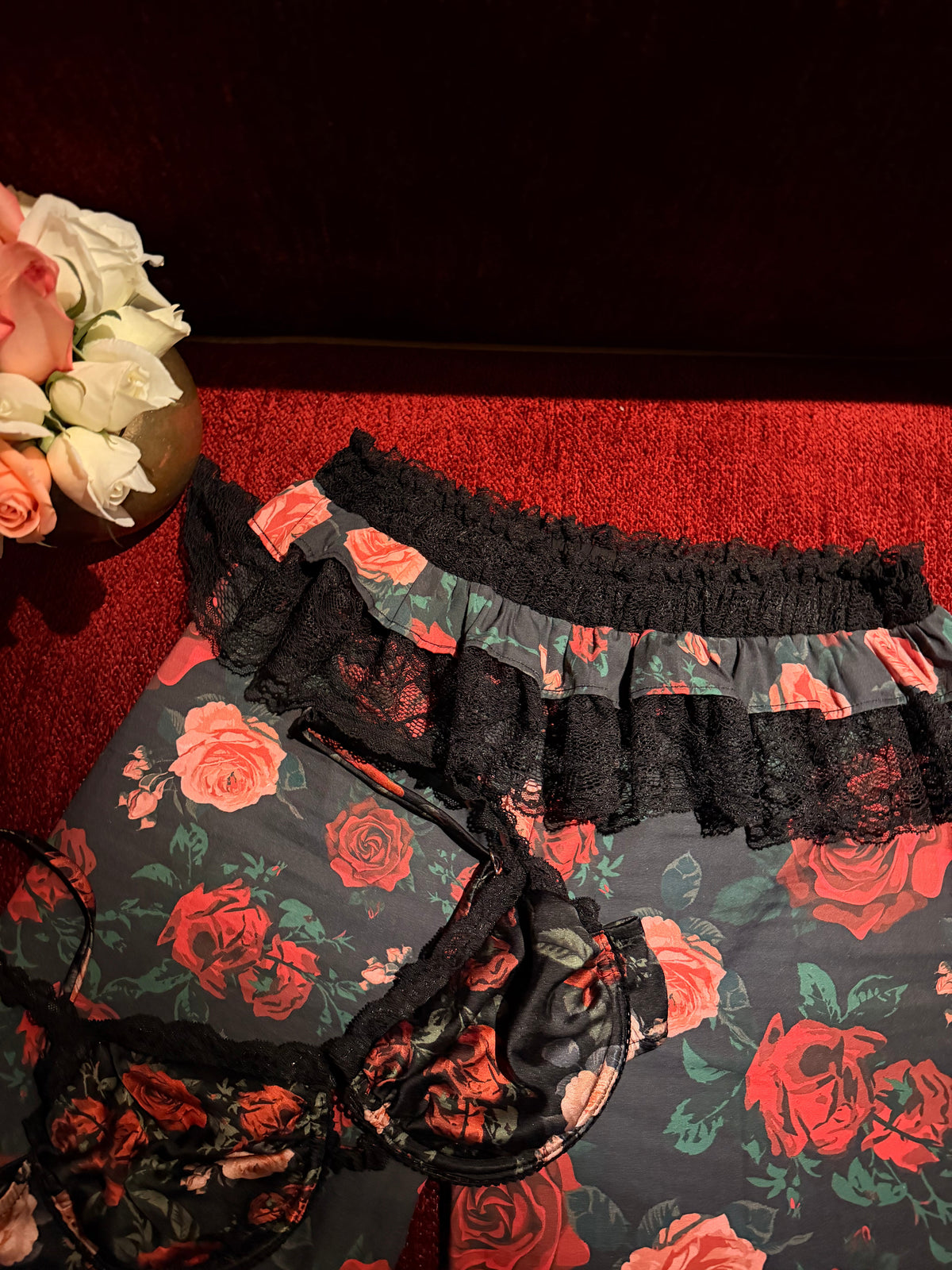Roseline Rose-Printed Cotton Pajama Set - Black
