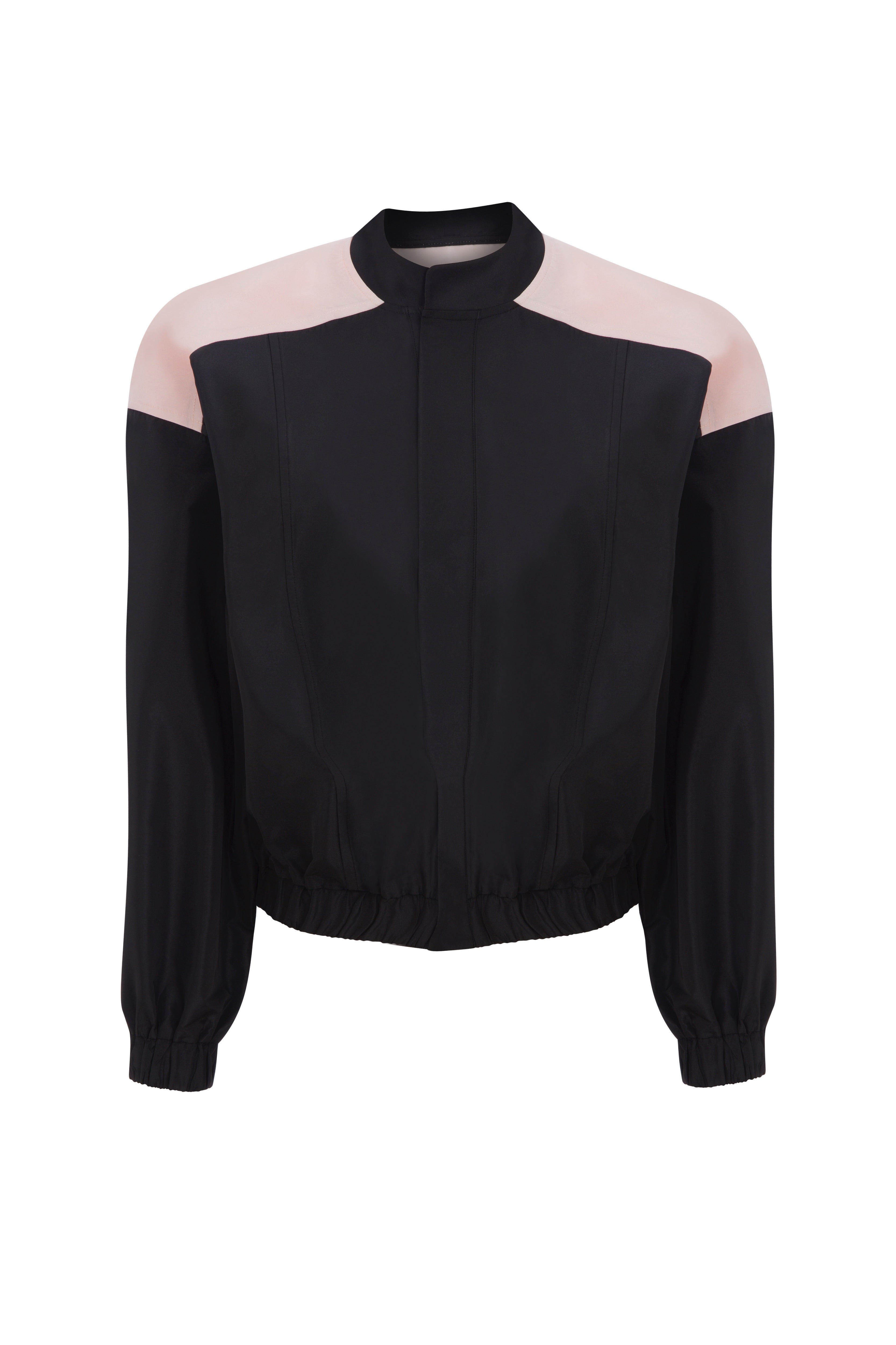 Black & Pink Taffeta Bomber Jacket - Black