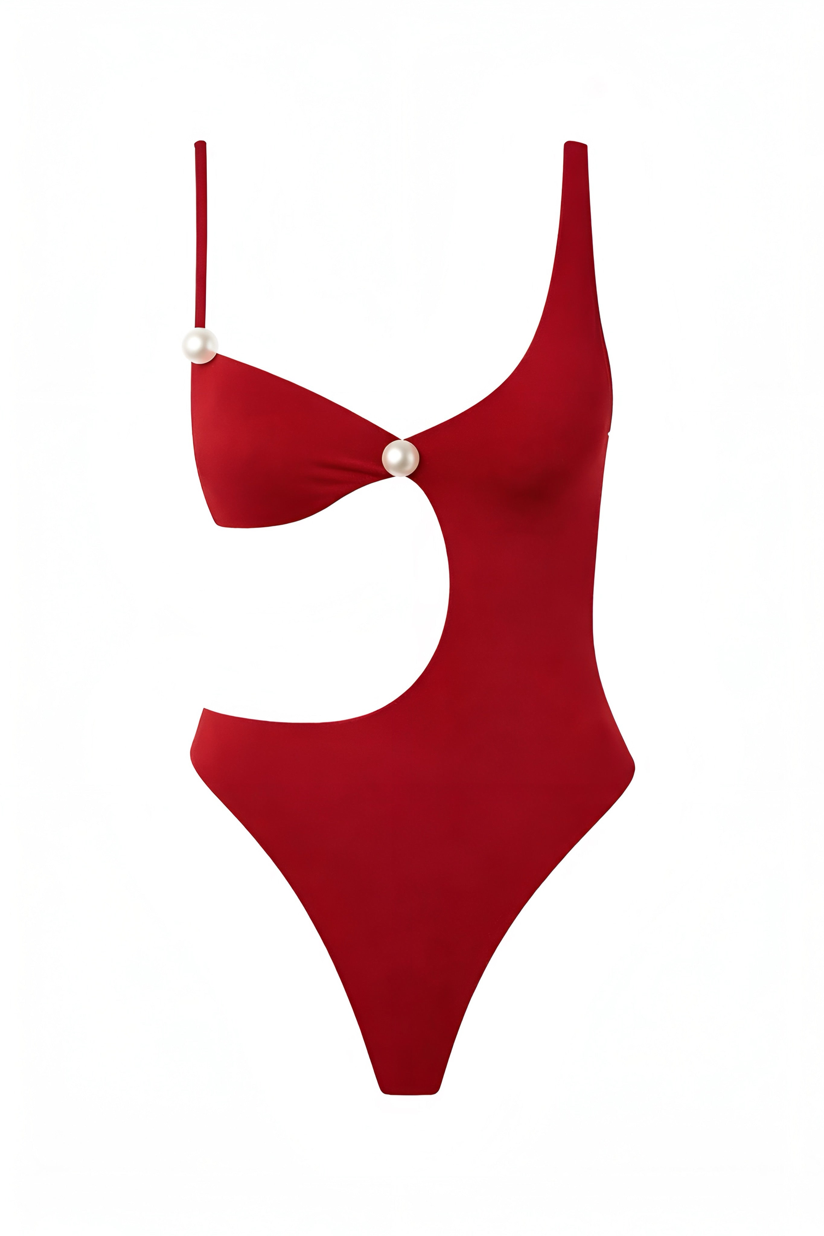 Faux-Pearl Cordelia Cut-Out Swimsuit - Red