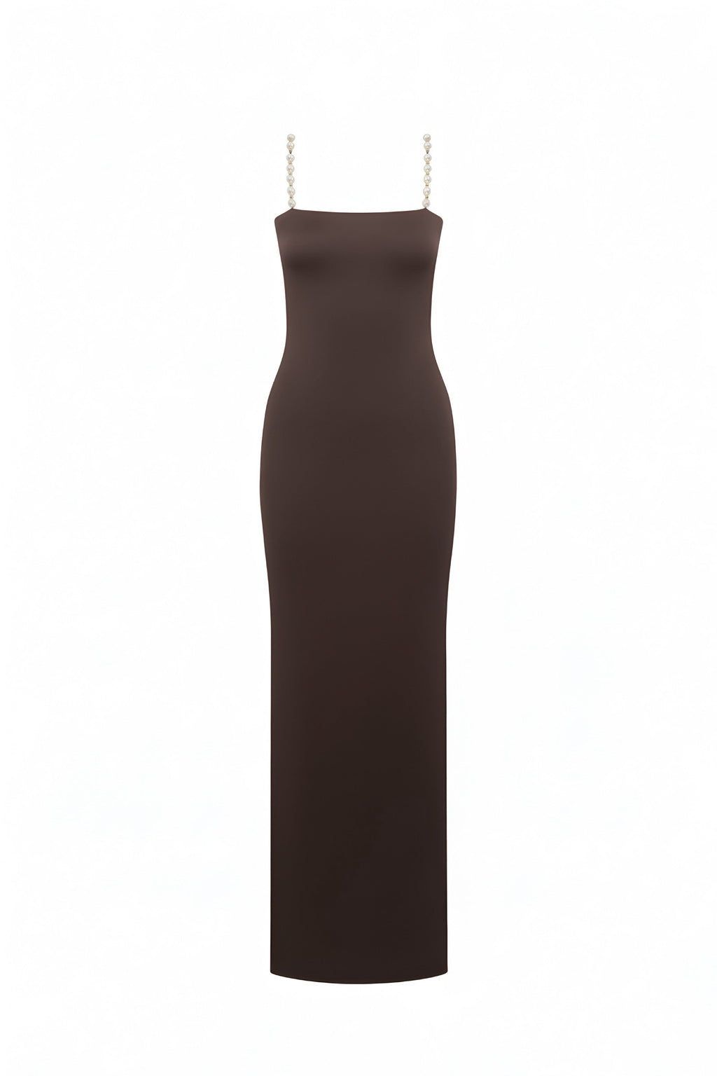 Faux-Pearl Embellished Strapless Dress - Brown
