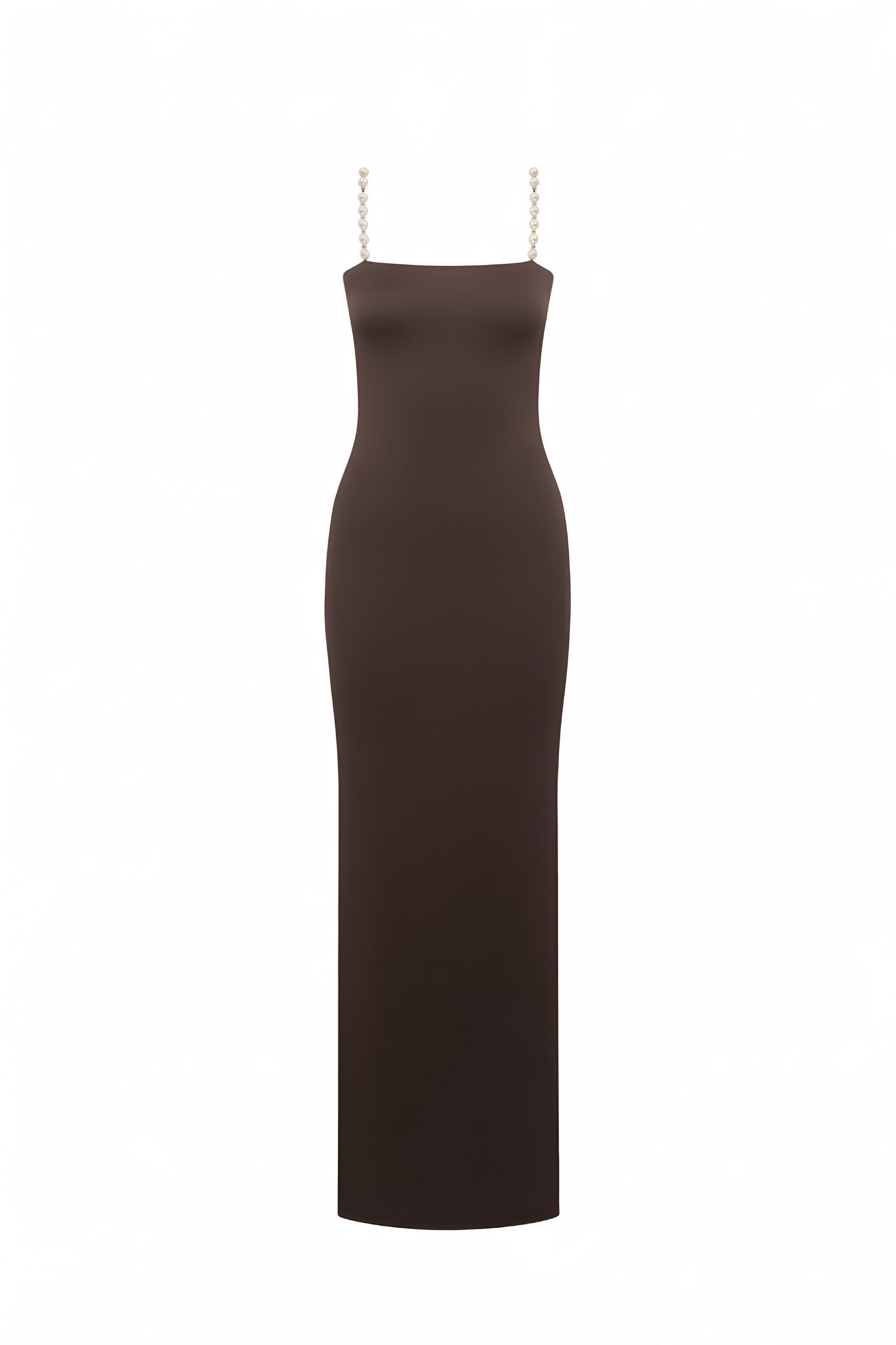 Faux-Pearl Embellished Strapless Dress - Brown