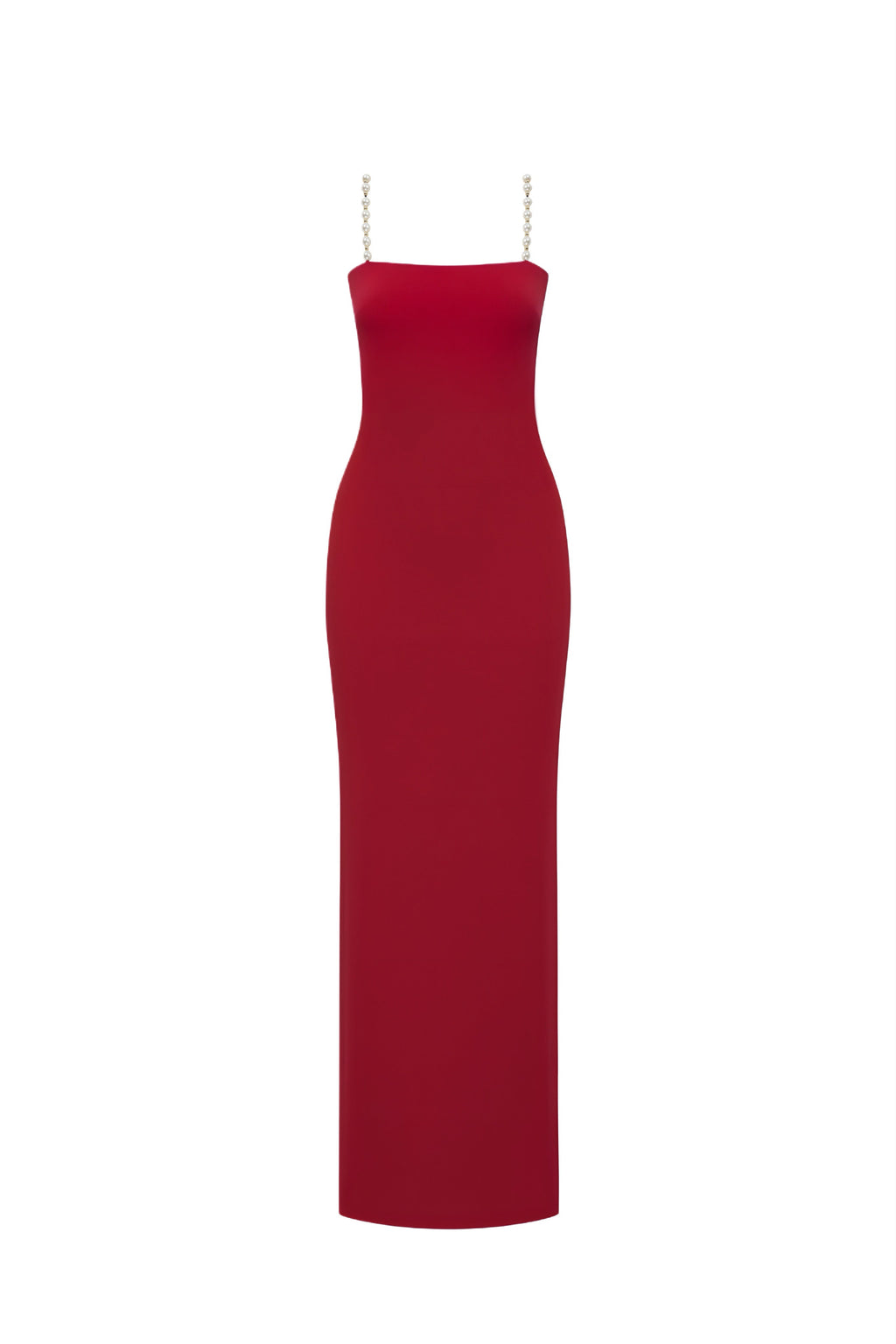 Faux-Pearl Embellished Strapless Dress - Red
