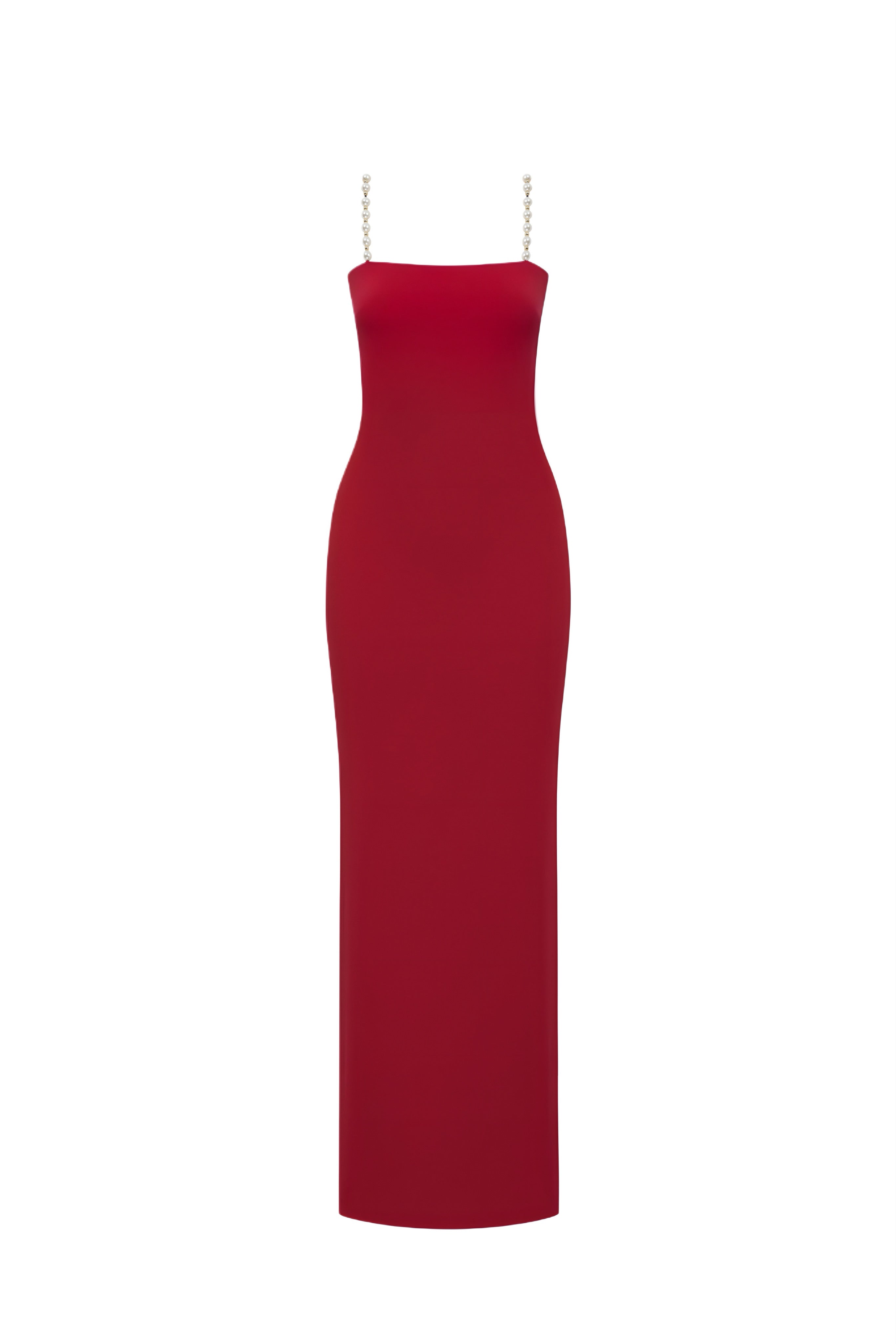 Faux-Pearl Embellished Strapless Dress - Red