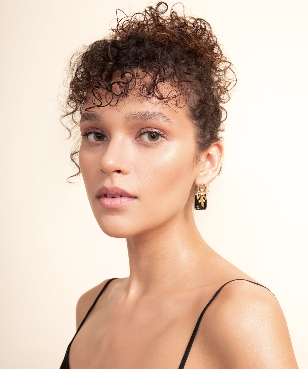 Birdman Onyx Gold Earrings - 2