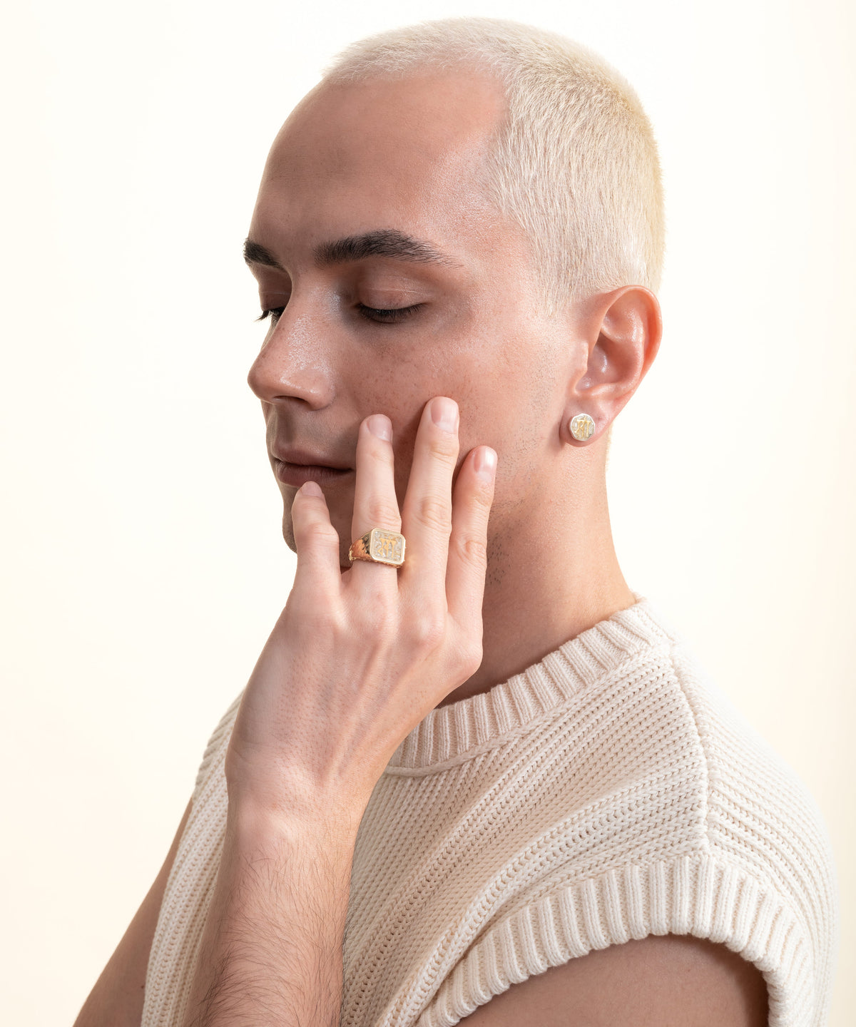 Sumerian Mosaic Pearl Love Gold Ring - Men - 6