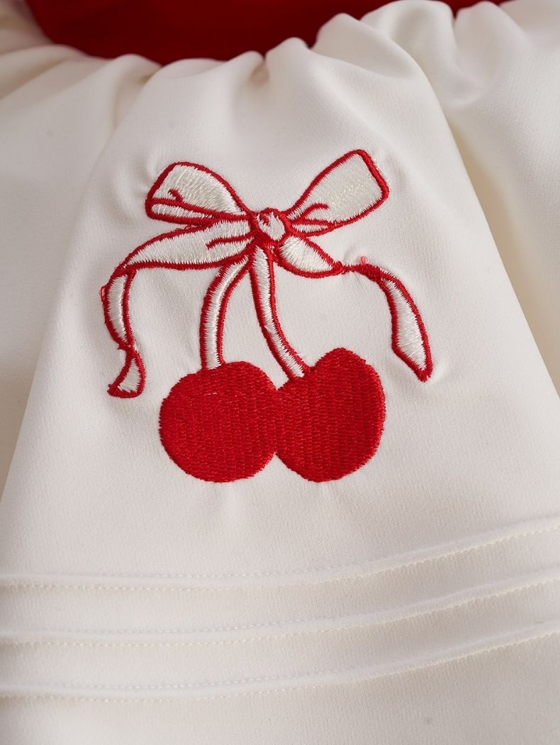 Cherry Embroidered White Birthday Dress