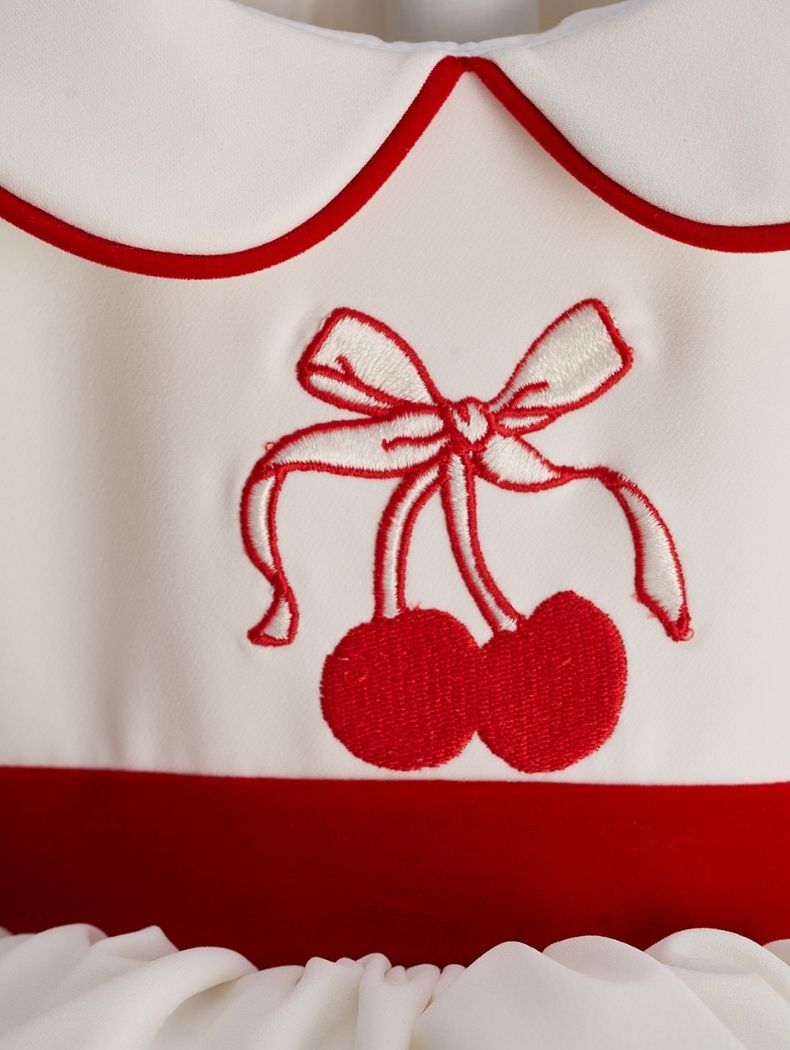 Cherry Embroidered White Special Occasion Dress