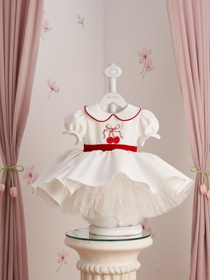 Cherry Embroidered White Special Occasion Dress