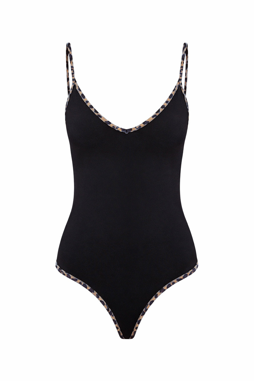 Contrast Trim V-Neck Swimsuit - Leopard