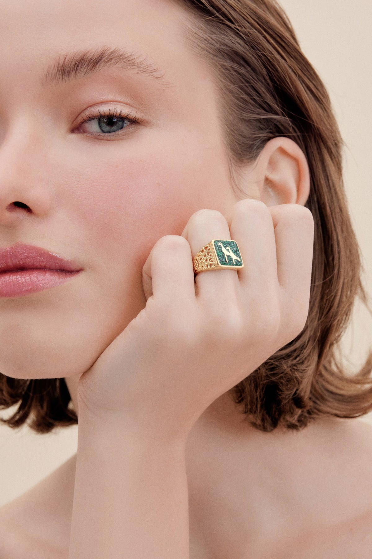Malachite Crane Filigree Unisex Ring - 2