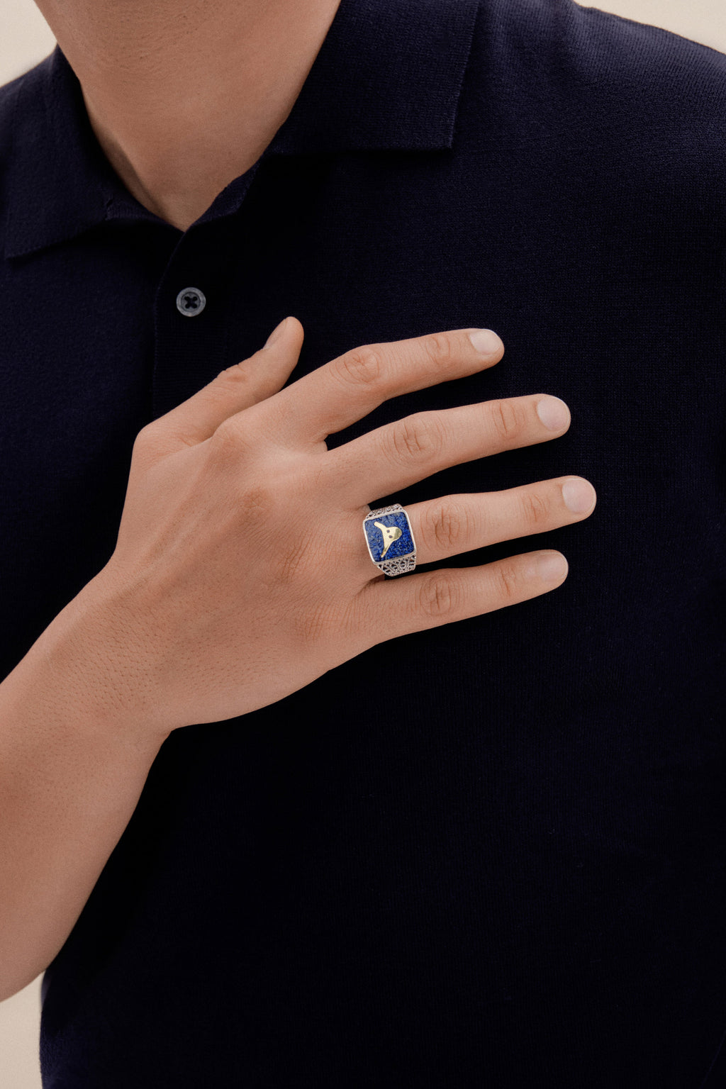 Lapis Bull Filigree Ring - Men - 2
