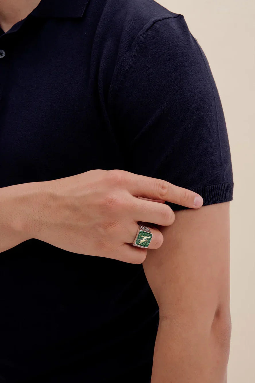 Malachite Crane Filigree Ring Silver Couple Set - 4