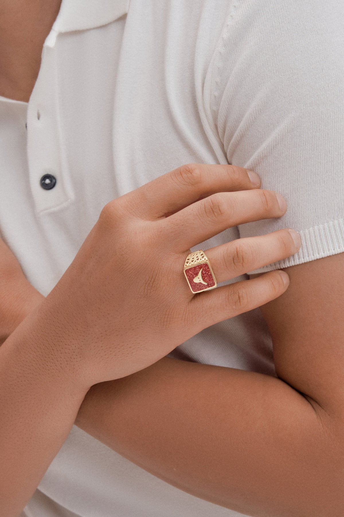 Coral Bull Filigree Ring Couple Set - 4