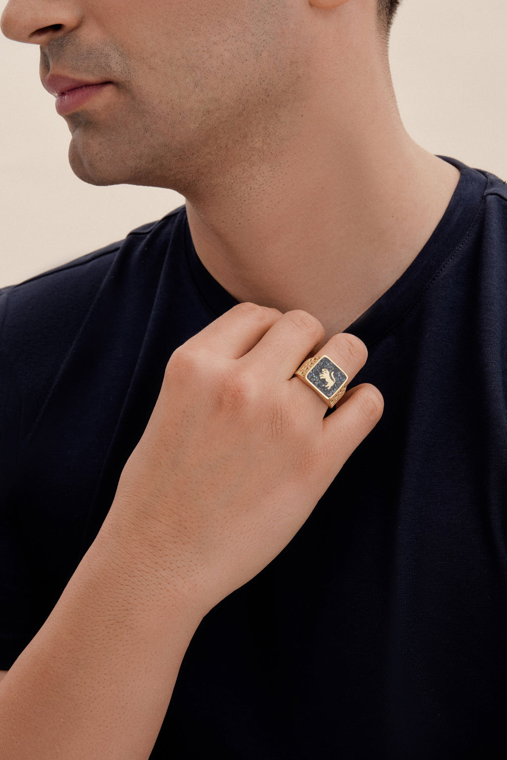 Black Pearl Lion  Filigree Ring - Men - 2