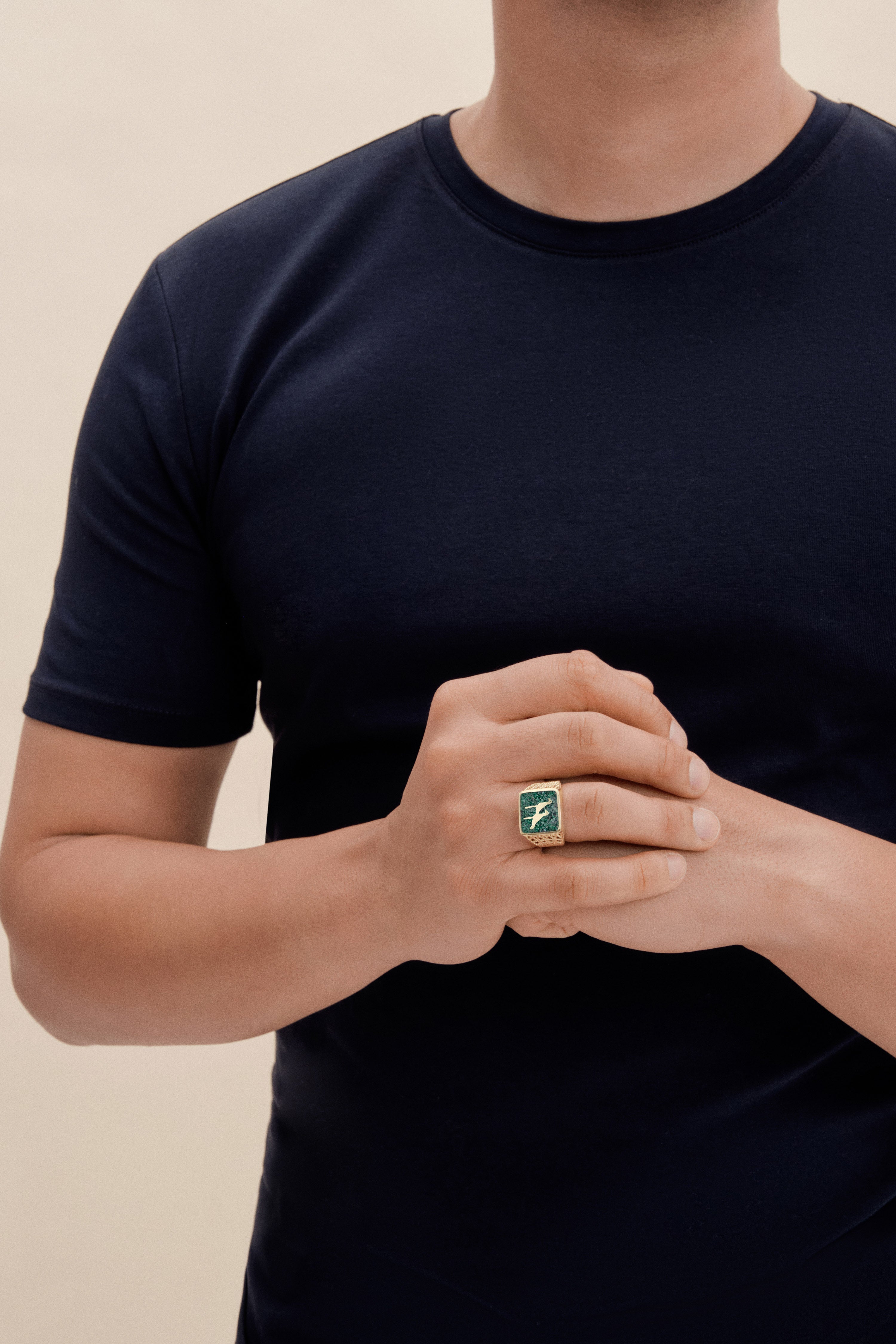 Malachite Crane Filigree Unisex Ring - 8