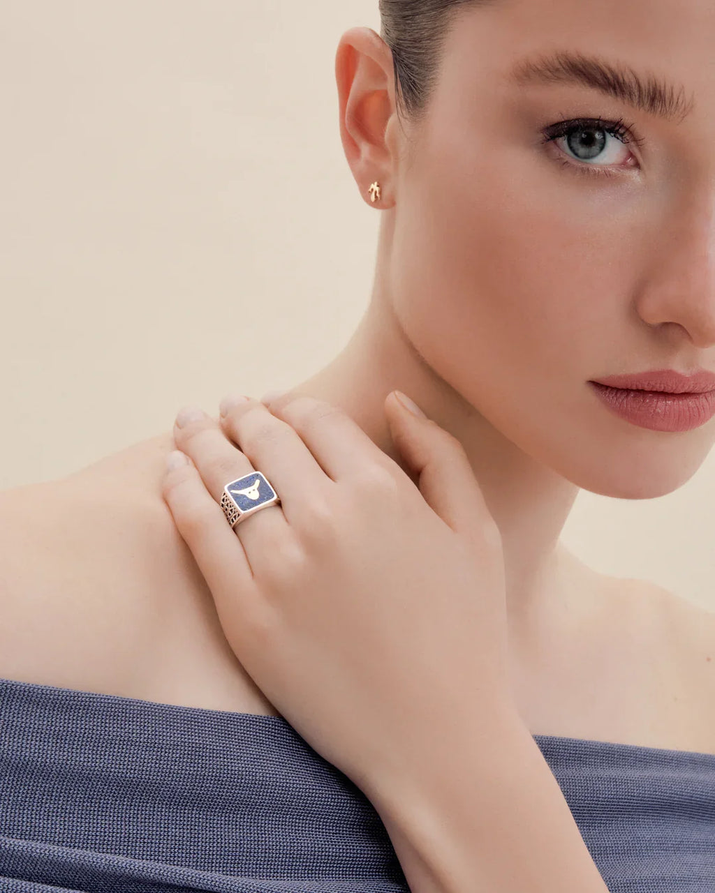 Lapis Bull Filigree Unisex Ring - 2