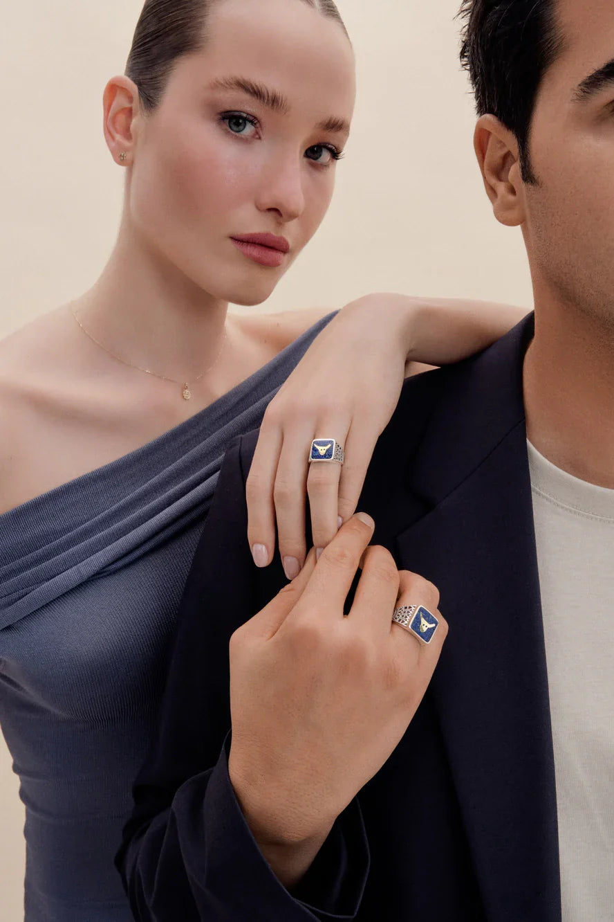 Lapis Bull Filigree Ring Couple Set - 3