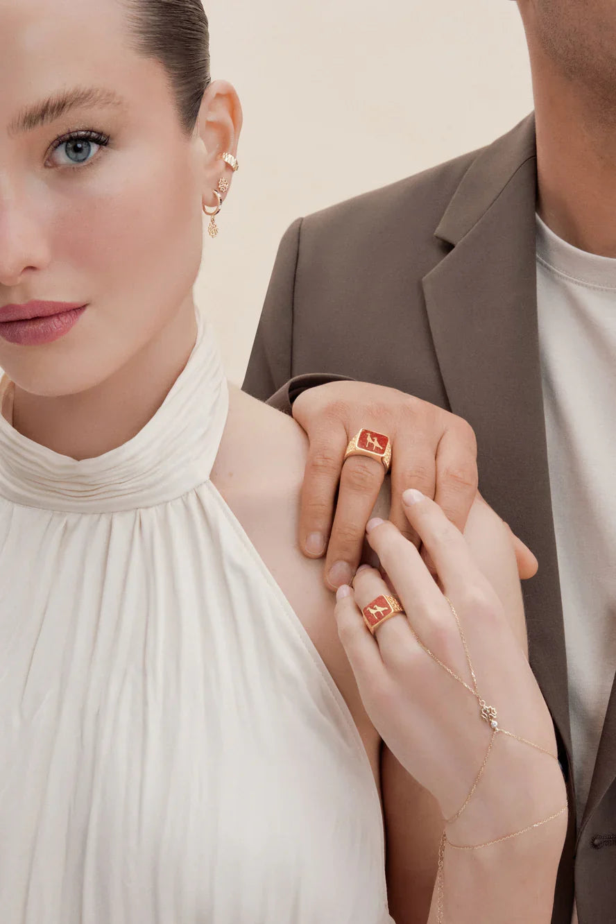 Coral Crane Filigree Ring Couple Set - 3