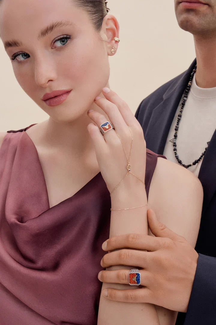Lapis&Coral Bull Filigree Ring Couple Set - 3
