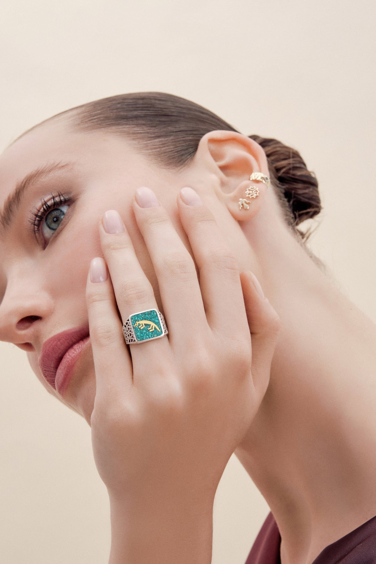 Turquoise Fox Filigree Unisex Ring - 2