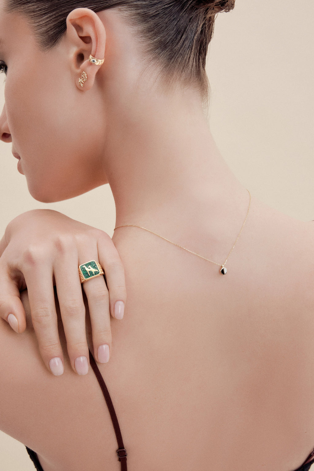 Malachite Crane Filigree Unisex Ring - 4