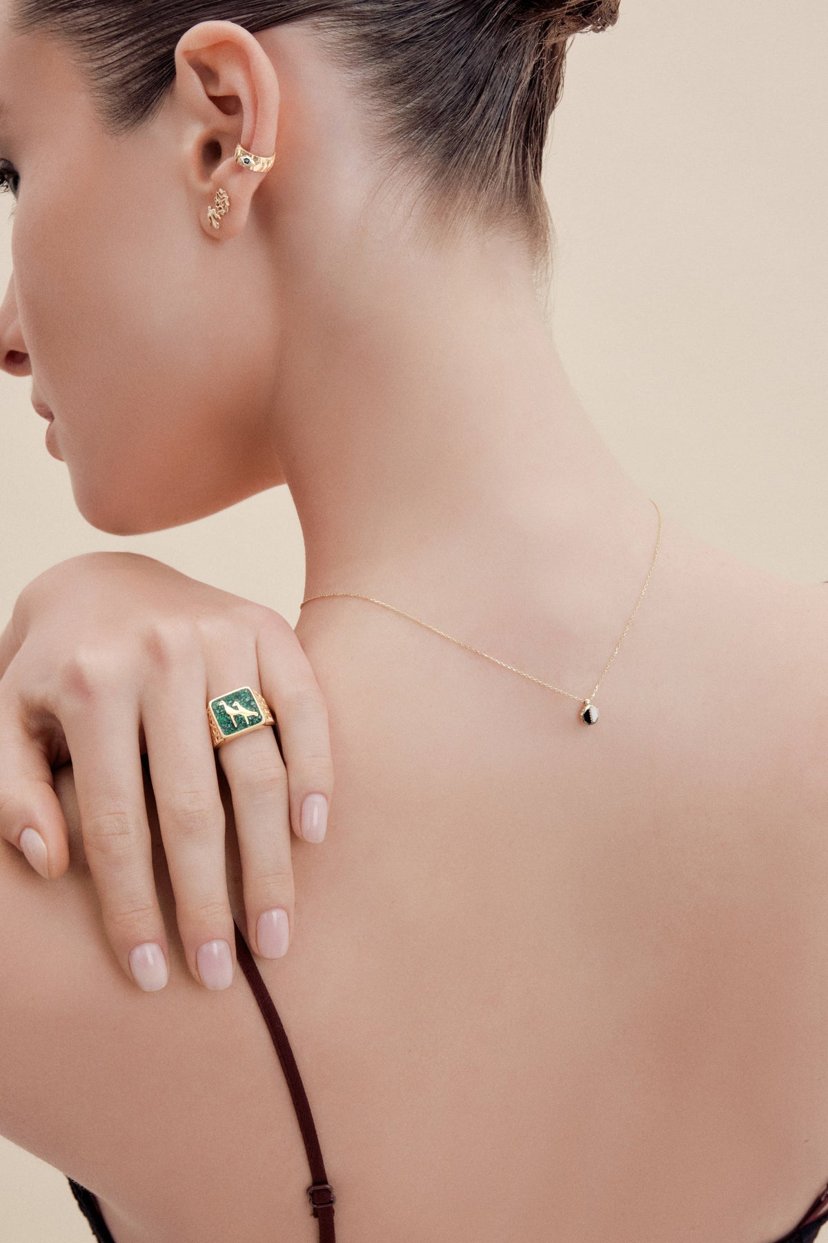Malachite Crane Filigree Unisex Ring - 4