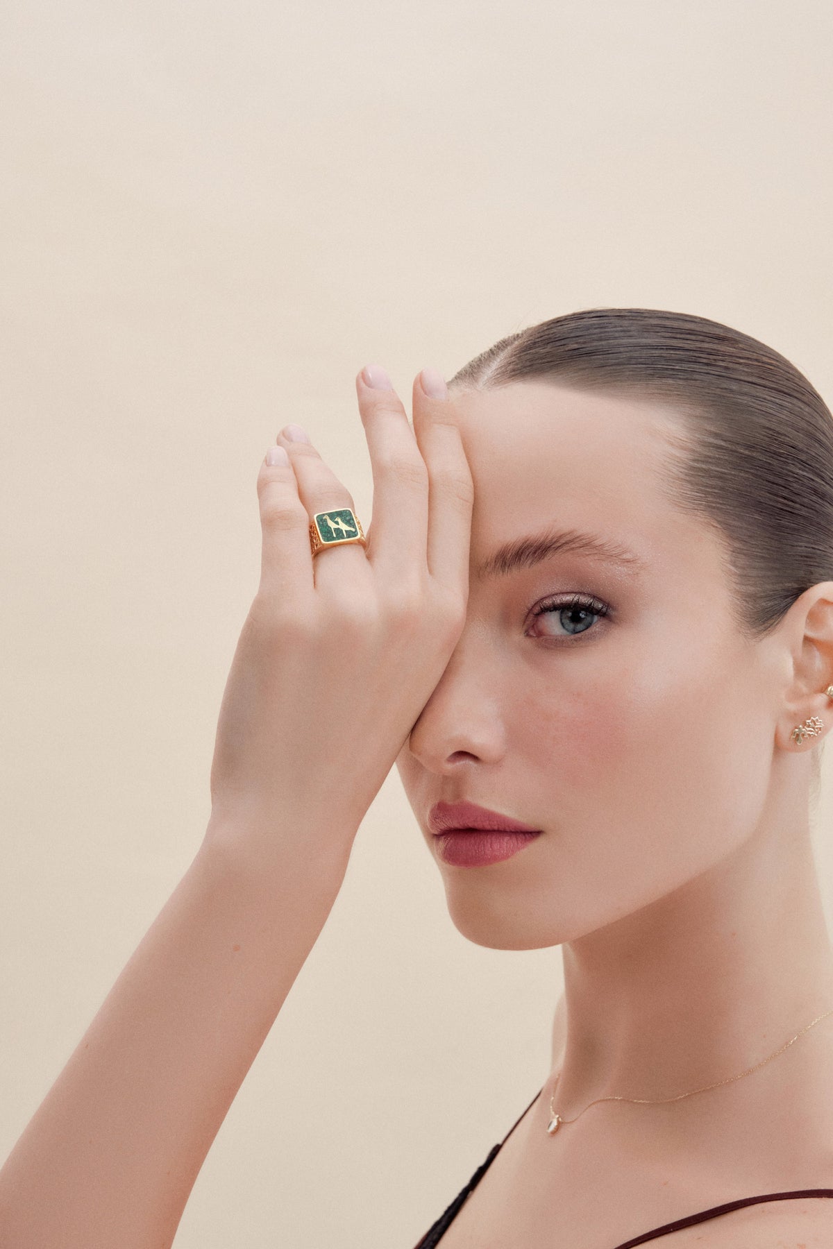 Malachite Crane Filigree Unisex Ring - 6
