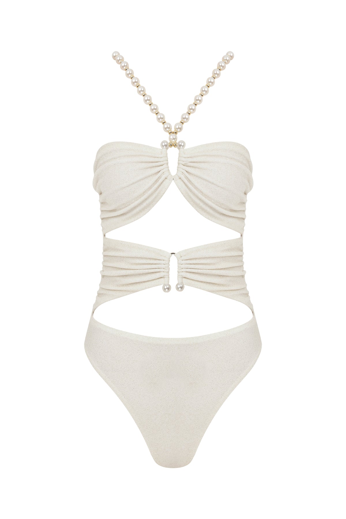Faux-Pearl Embellished Draped One-Piece - Ivory
