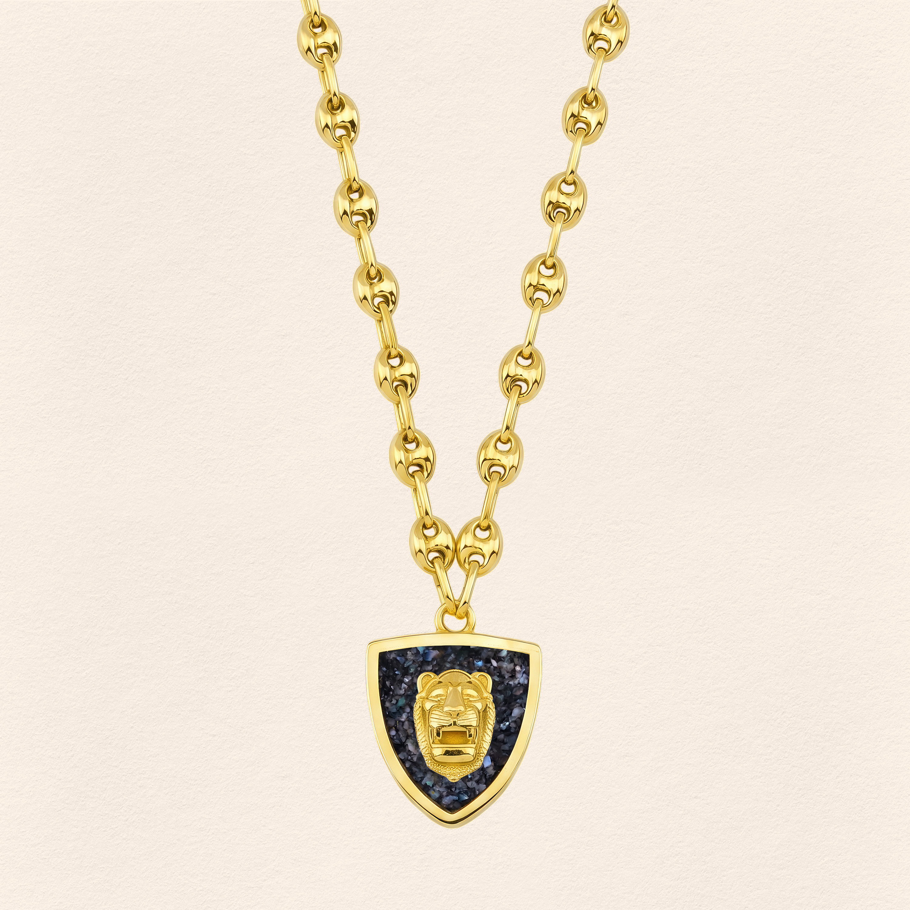 Assyrian Lion Black Pearl Necklace